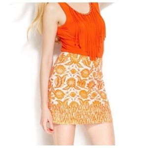 Michael Kors Women’s Orange and White Floral Print Mini Skirt